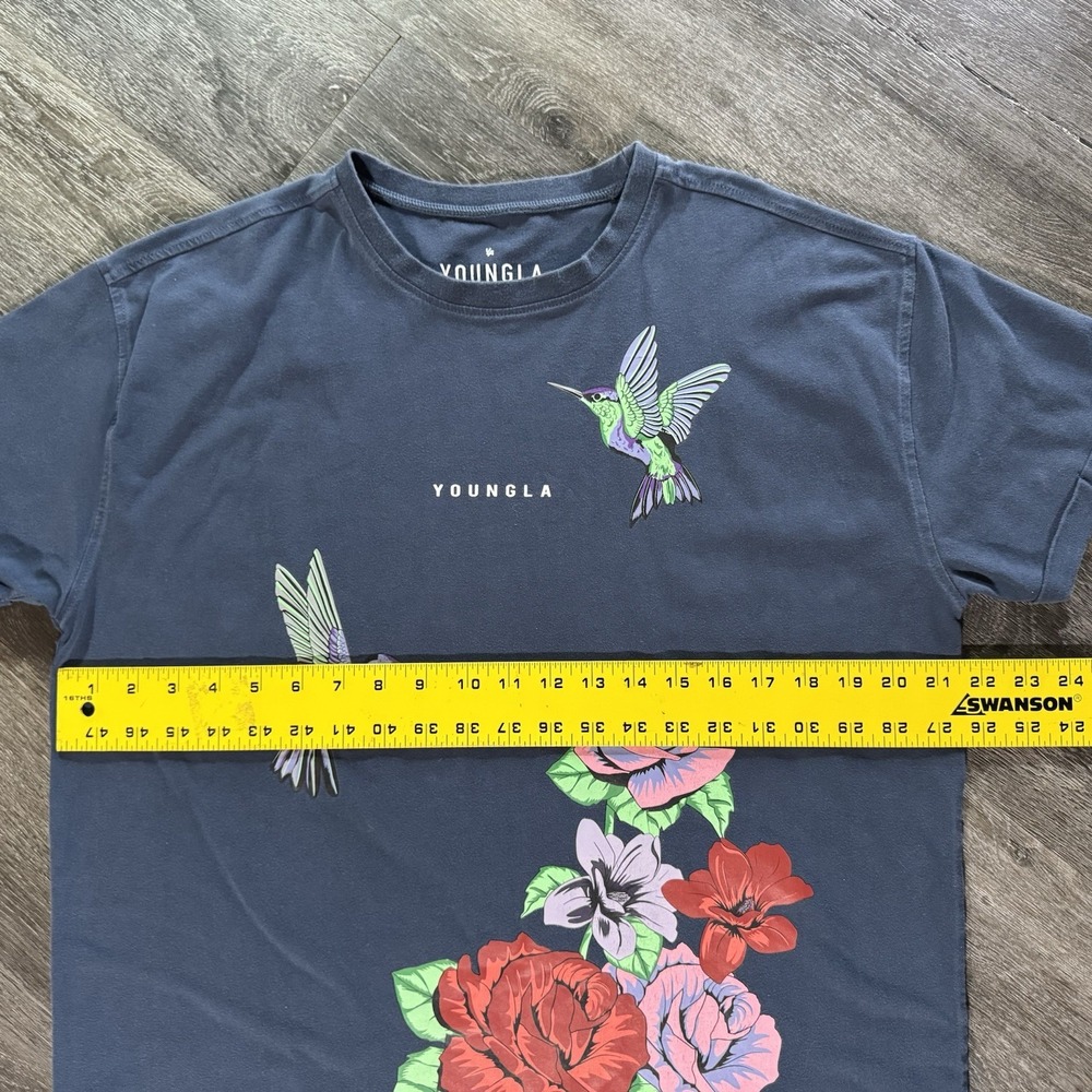 YoungLA Graphic T-Shirt Hummingbird Floral GYM Streetwear -Small Faded - Picture 5 of 7